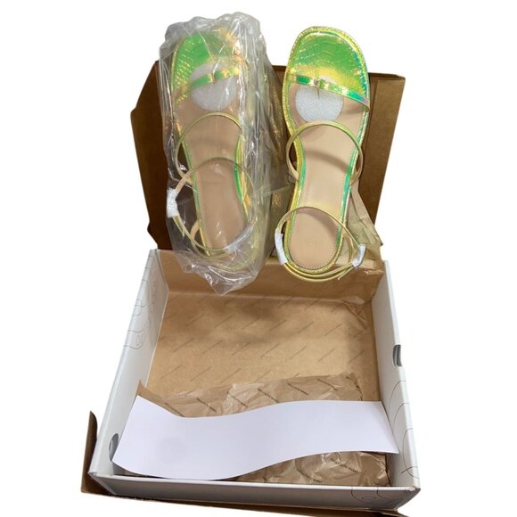 UO Nora Strappy Yellow Iridescent Wedge Sandals Size 10 - Picture 14 of 16